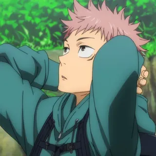 ☠️ f903970a Yuji Itadori Jujutsu Kaisen Anime, Personagem, Jujutsu Kaisen, Yuji Itadori, cabelo rosa, moletom com capuz telegram sticker