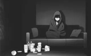😔 f3d57a29 Anime, Couch, Traurig, Monochrom, Depression, Einsamkeit telegram sticker
