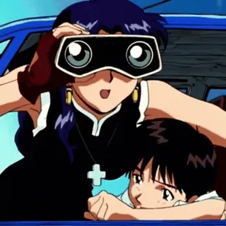 🌸 f819c13d Misato Katsuragi Neon Genesis Evangelion Anime, Verrekijker, Personage, Vrouw, Jongen telegram sticker