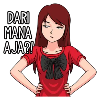 😠 90757a82 DARI MANA AJA?! mulher, pergunta, indonésio, desenho animado, pose, atitude telegram sticker