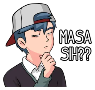 🤔 c19428fa MASA SIH?? desenho animado, pensando, indonésio, dúvida, pergunta, menino, boné, sério? telegram sticker