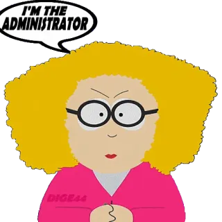 👸 f7dd7e55 I'M THE ADMINISTRATOR Amministratore, Cartone animato, Persona, Occhiali, Capelli biondi, Donna telegram sticker