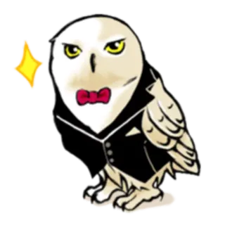 😎 2512608c gufo, abito elegante, papillon, animale, uccello, adesivo telegram sticker