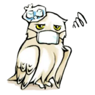 😷 9a0d73f6 gufo, malato, impacco di ghiaccio, maschera, cartone animato, triste telegram sticker