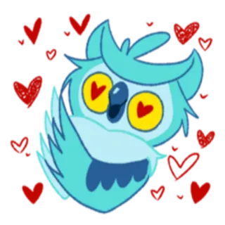 ❤️ f359bf06 猫头鹰, 卡通, 爱心, 爱, 可爱, 蓝色, 喜爱, 贴纸 telegram sticker