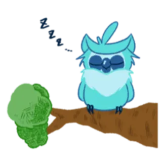 😴 fa9917e8 Snooo... 猫头鹰, 睡觉, 鸟, 动物, 树枝, 可爱, 卡通 telegram sticker