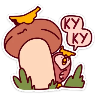😀 71112f8d КУ КУ mushroom, owl, cartoon, cute, hiding, peek-a-boo telegram sticker