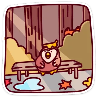 🤥 a57e97d1 owl, autumn, forest, bench, cute, fall, nature telegram sticker