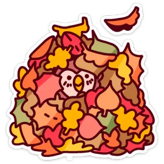 😙 e4d27aad leaf, fall, autumn, pile, cute, owl, animal telegram sticker