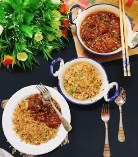 🍲 3673aaab еда, индийская еда, острый, вкусный, индо-китайская кухня, манчжурский, рис, палочки telegram sticker