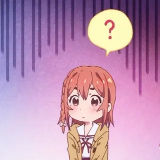 🤎 f1c20126 ? anime, punto interrogativo, confuso, Sumi Sakurasawa, chibi, cartone animato whatsapp sticker