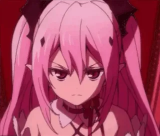 😒 00703b2e Krul Tepes Owari no Seraph Anime, Vampiro, capelli rosa, arrabbiato, Regina whatsapp sticker
