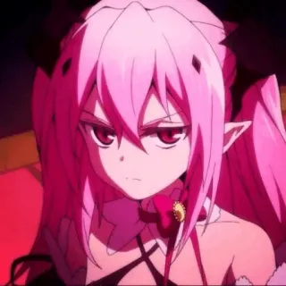 😒 13e79f93 Krul Tepes Seraph of the End Anime, Vampiro, Capelli rosa, Manga, Serio whatsapp sticker