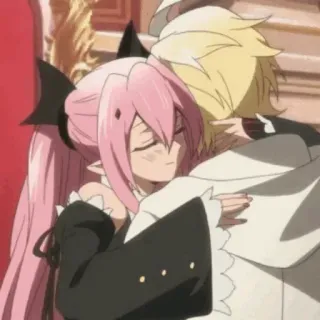 ❤ 2fd9d233 anime, abbraccio, coppia, capelli rosa, capelli biondi whatsapp sticker