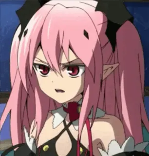 😦 7126a1ff anime, capelli rosa, arrabbiato, elfo, cartone animato, personaggio whatsapp sticker