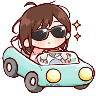 💞 184f9907 @HAWKS cartoon, driving, car, anime, cute, character, sunglasses telegram sticker