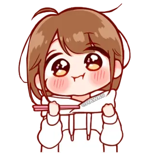 💞 6e4bec48 @HAWKS anime, manga, kawaii, cute, chibi, girl, chopsticks, eating telegram sticker