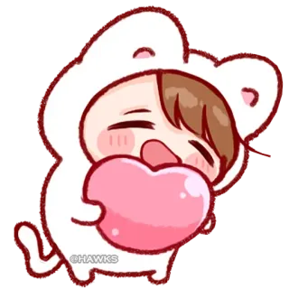 💞 7b6d1387 @HAWKS cute, kawaii, chibi, bear, heart, cartoon, animal telegram sticker