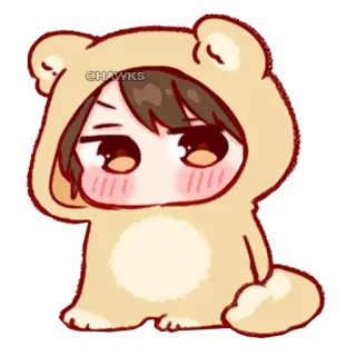 💞 b0aa4585 @HAWKS anime, cartoon, chibi, bear, hoodie, cute telegram sticker
