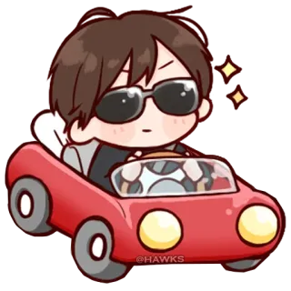 💞 d3590b4d @HAWKS cartoon, driving, car, sunglasses, cute, anime telegram sticker