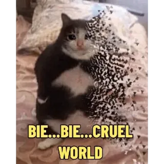 🥺 ecddaade BIE...BIE...CRUEL WORLD chat, triste, monde cruel, au revoir, décomposition whatsapp sticker