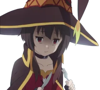 😩 bfbcb69f Megumin Konosuba 애니메이션, 여자, 먹방, 칼, 포크, 메구밍, 코노스바 telegram sticker