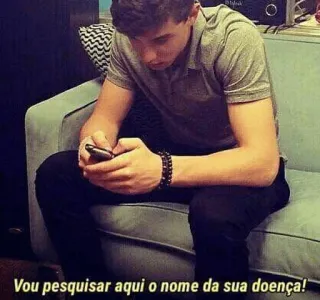 😌 d7b00278 Vou pesquisar aqui o nome da sua doença? person, phone, couch, text, indoors telegram sticker