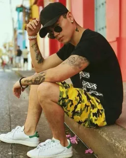 😌 f9200f21 man, sunglasses, tattoos, street style, casual, youth telegram sticker
