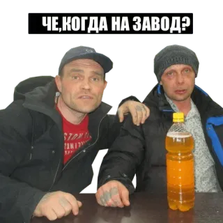 ☺️ 6d9b5f2b ЧЕ, КОГДА НА ЗАВОД? russisches Meme, Fabrik, Arbeit, Bier, Alkohol telegram sticker