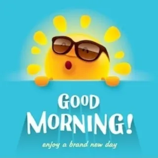 🙏 a484edd9 GOOD MORNING! enjoy a brand new day mặt trời, buổi sáng, lời chào, kính râm, vui vẻ telegram sticker