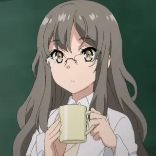 🧪 6b5a0909 anime, garota, café, xícara, óculos, cabelo castanho telegram sticker