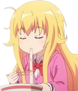 😌 537e799f Anime, Makan, Mie, Rambut pirang, Chibi, Gadis, Kartun telegram sticker
