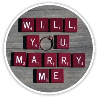 💍 be1ab849 WILL YOU MARRY ME oświadczyny, pierścionek, miłość, małżeństwo, ślub, romans, scrabble telegram sticker
