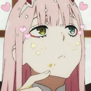 🤔 1161a2ce Zero Two Darling in the Franxx Anime, Zero Two, Darling in the Franxx, Pinke Haare, Süß, Kawaii whatsapp sticker
