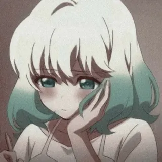 ☺️ 84e99bb7 chica anime, dibujo animado, pelo blanco, ojos azules, triste, dedo telegram sticker