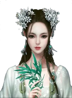 ❤️ 564d136e wanita, bunga, kecantikan, asia, daun, potret telegram sticker