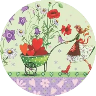 ❣ 60112b61 bunga, hati, wanita, kereta dorong, kebun, musim semi telegram sticker