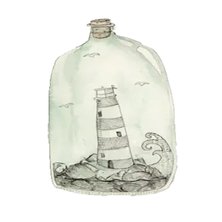 😐 68bac334 mercusuar, botol, laut, samudra, ilustrasi, cat air telegram sticker