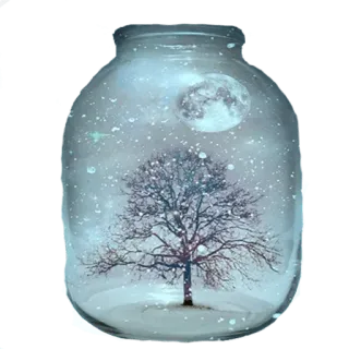 ☹️ dd6ac86e pohon, bulan, musim dingin, toples, salju telegram sticker