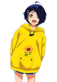 😄 13944024 Anime, Personagem, Garota, Moletom Amarelo, Girassol whatsapp sticker