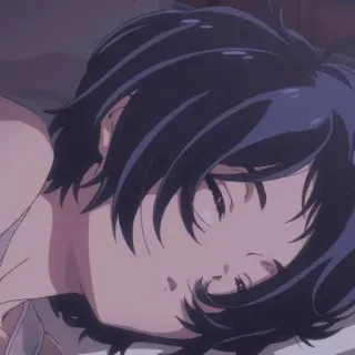 🎭 9981e959 Anime, Pessoa, Deitado/a, Cama, Mulher, Cabelo escuro whatsapp sticker