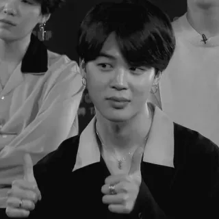 🃏 fd534b69 polegar para cima, positivo, concordância, aprovação, ok, kpop, ídolo, preto e branco telegram sticker