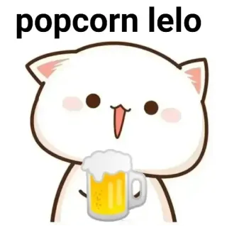 🏵 947a10fd popcorn lelo gato, cerveza, dibujo animado, animal, bebida telegram sticker