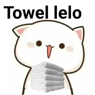 🏵 ee77b518 Towel lelo toalla, gato, dibujos animados, blanco, pila telegram sticker