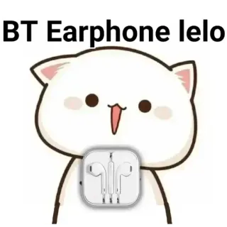 🏵 fa97b342 BT Earphone lelo gato, auriculares, blanco, lindo telegram sticker