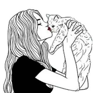 😘 0164fa72 mulher, beijo, gato, animal de estimação, amor, ilustração telegram sticker
