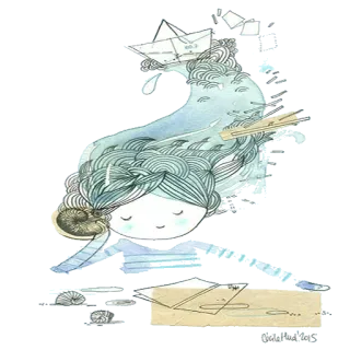 ⛵ 294757b8 aquarela, sonho, menina, papel, barco, desenho telegram sticker