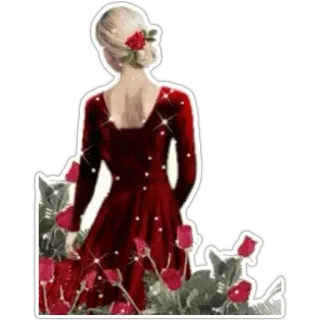 ♥ 939ccf6f mulher, vestido vermelho, rosas, elegante, brilho telegram sticker
