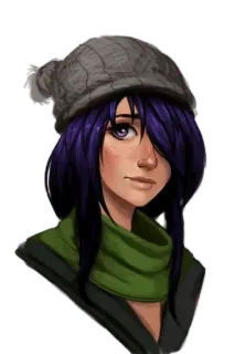 🙆 f2fd4b0f menina, chapéu, cabelo roxo, cachecol, retrato telegram sticker