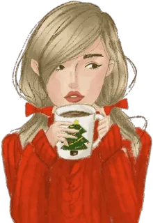 ☕️ f4f5c681 mulher, café, inverno, natal, suéter telegram sticker